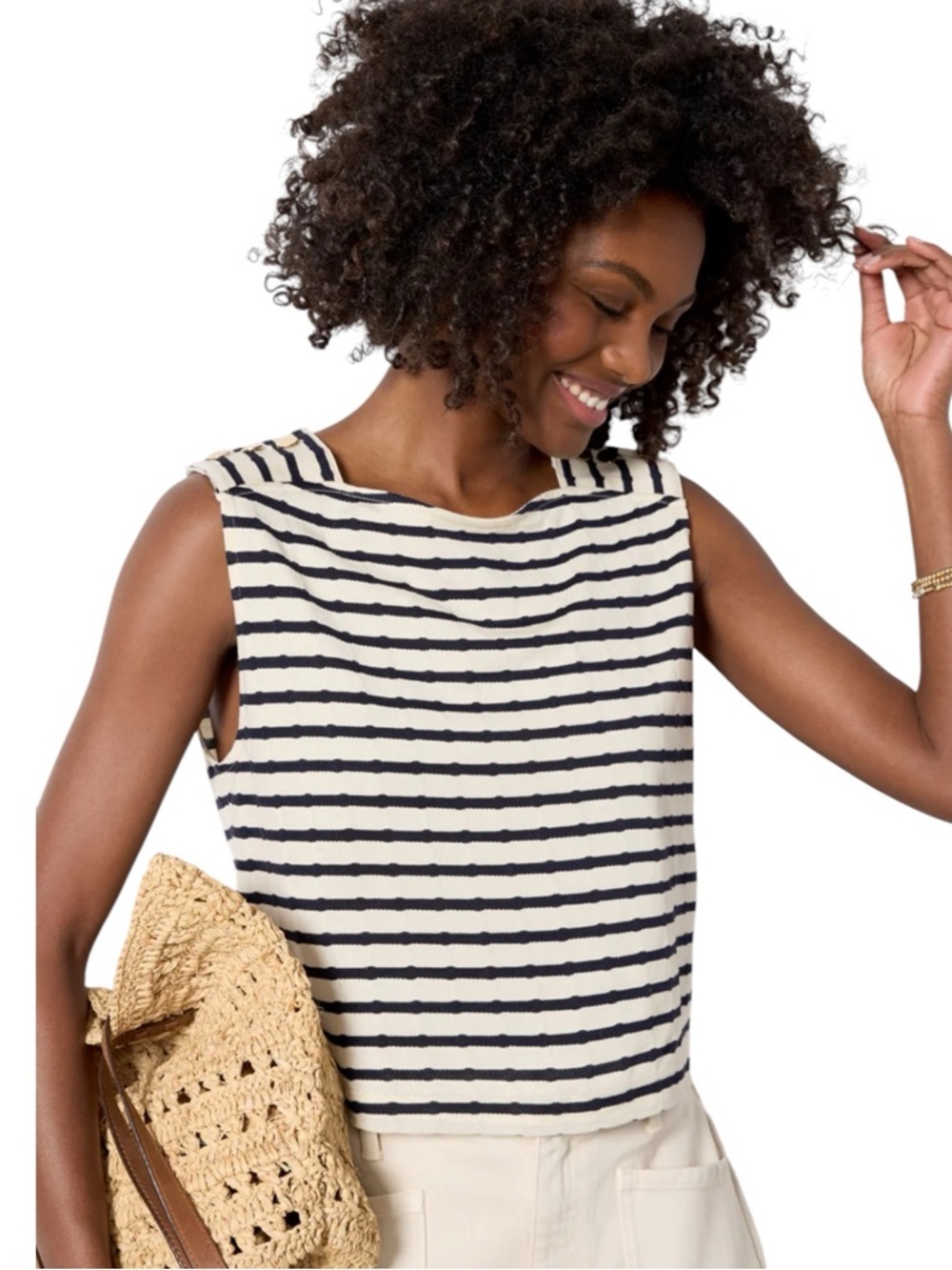 Nation Los Angeles Striped Sleeveless Bettina Ivory Navy Size S